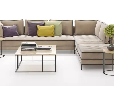 Corner sofa set with table and plant Free 3D model
