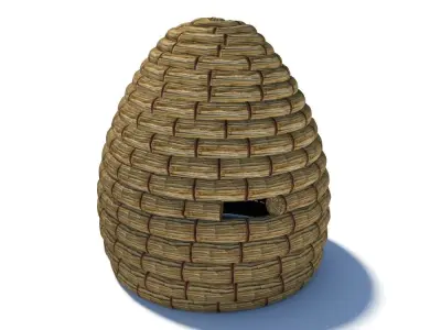 Traditional honey bee skep hive Low-poly 3D model