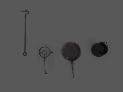 Medieval iron kitchen equipment Low-poly 3D model