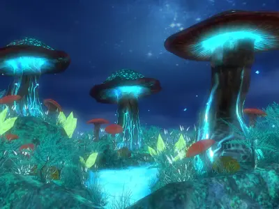 Fantasy mushroom island Low-poly 3D model