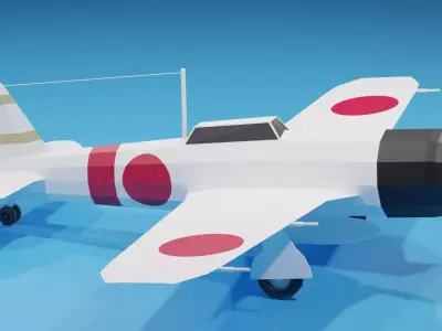 Cartoon Mitsubishi A6M Zero WW2 Aircraft Low-poly 3D model