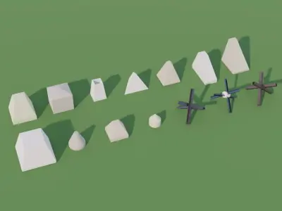 Anti Tank Obstacles - Concrete Blocks Czech Hedgehogs Barriers Low-poly 3D model