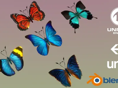 Butterflies Animated  Low-poly 3D model