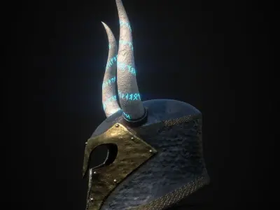 Horned fantasy helmet Low-poly 3D model