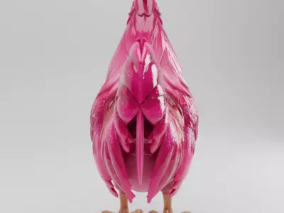 Glossy Pink Rooster Vibrant Fantasy Bird Shiny Surface Low-poly 3D model