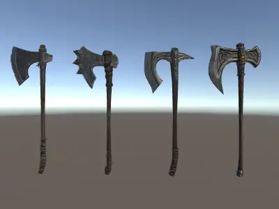 PBR Fantasy Weapons Axes Low-poly 3D model