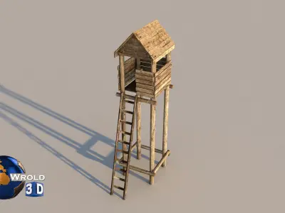 Lowpoly Medieval Look Out Tower Guard 3D Model Low-poly 3D model