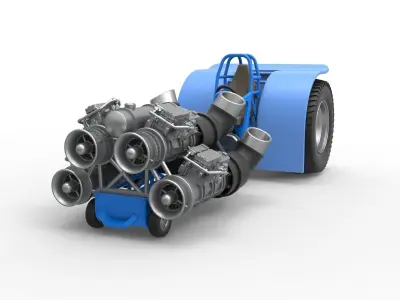 Pulling tractor with 4 jet engines Scale 1 to 25 3D print model