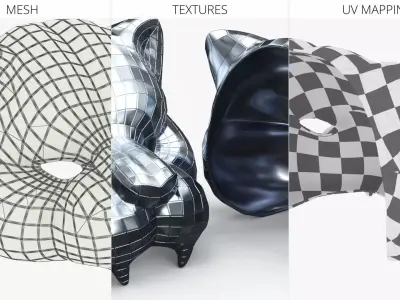 Mirror Panther Costume Mask Silver 3D model