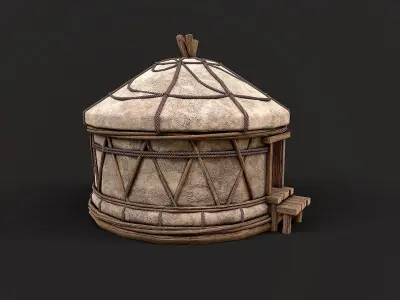 Traditional Yurt Nomads Tent with Interior 2 Low Poly PBR Low-poly 3D model