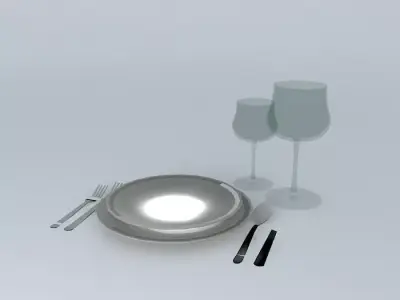 Dinner Set plate with wine glasses and forks Free 3D model