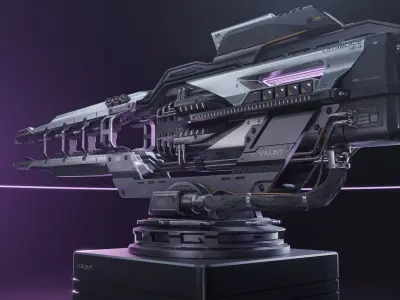 SCI-FI Futuristic Industrial Gimbal Mounted Laser Rail Weapon 3D model