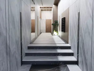 Modern Building Entrance Corridor Scene for Cinema 4D 3D model