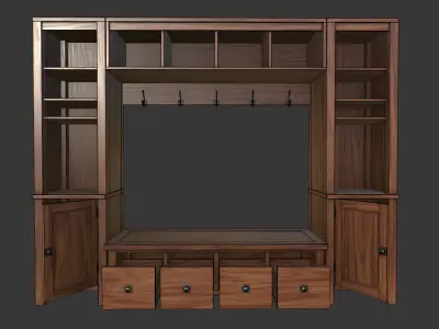 cabinet wooden with drawers and shelves Low-poly 3D model