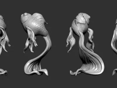 Goldfish three bronze fish statues Free 3D print model