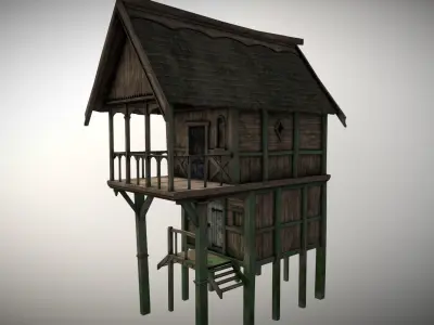 Medieval lake village - House 12 Low-poly 3D model