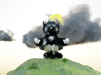 Cat that meditates on the hills 3D model