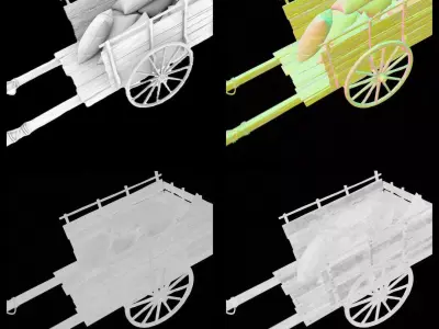 Medieval Wooden Wagon with Sacks Low-poly 3D model