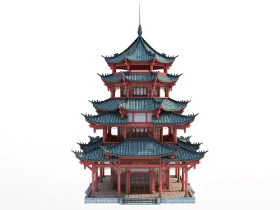 Chinese palace architecture Low-poly 3D model