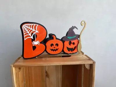 BOO Pumpkin Halloween Sign STL Free 3D print model