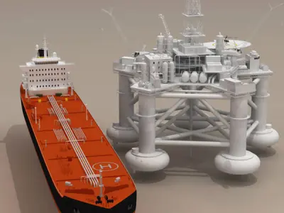 Oil platform with tankership 3D model