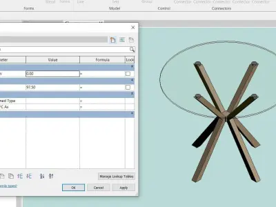 Glass Round Dining Table Walnut Legs 3D model