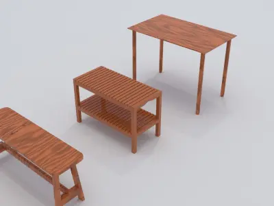 3d Furniture set of wooden benches Free low-poly 3D model