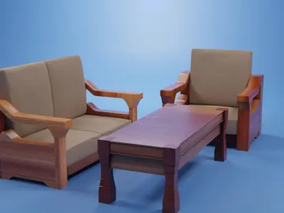 Set Wooden Furniture 8 3D model