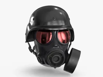 Gas Mask Red Mirrored and Helmet Low-poly 3D model