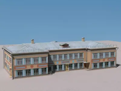 Building Lowpoly with metal roof Low-poly 3D model