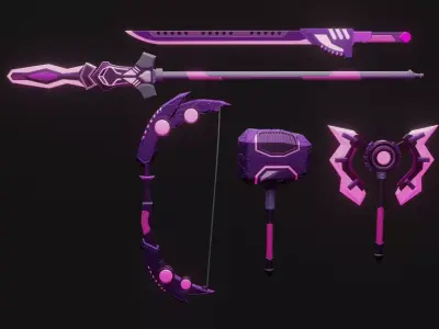 5 different weapons Low-poly 3D model