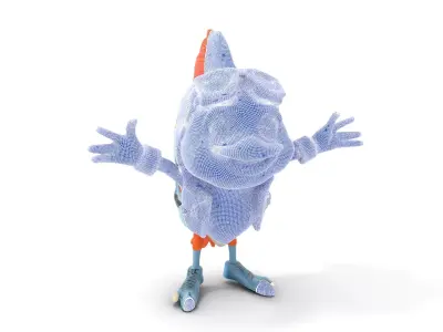 Cheerful Orange Bird Character Rigged and Animated Low-poly 3D model