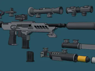 Borderlands style modular assault rifle 3D model