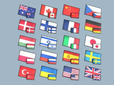 20 COUNTRY FLAG PATCHES Low-poly 3D model