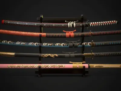 Collection of japanese swords Low-poly 3D model