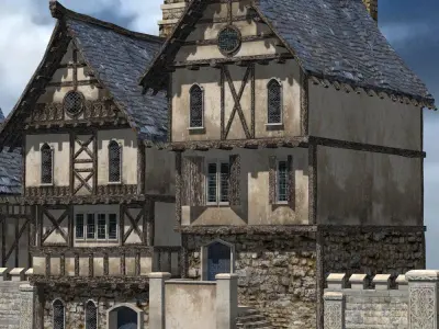 Medieval Street for 3ds obj Unity Low-poly 3D model