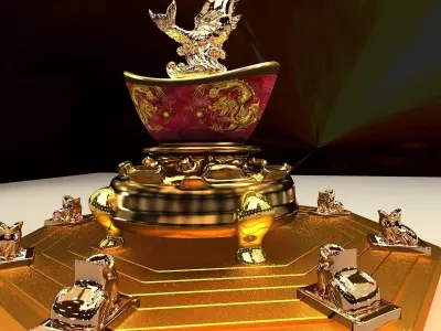 Chinese yuanbao with fish 3D model