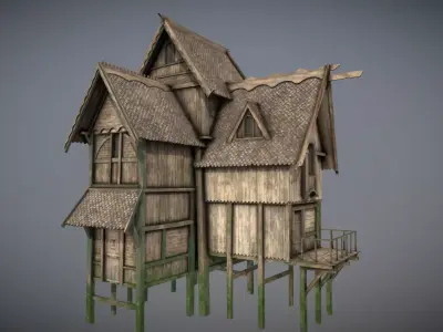Medieval lake village - House 18 Low-poly 3D model