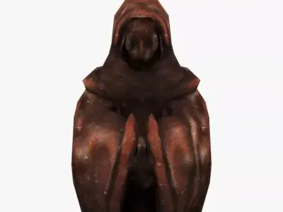 Low-poly Old Relic Medieval Monk Statue Low-poly 3D model