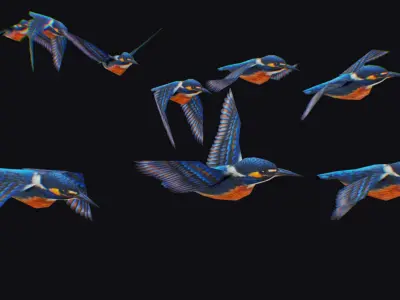 Kingfisher Flock Animated Bird Swarm Hummingbird Shoal Birds Low-poly 3D model