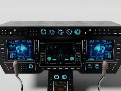 Aircraft cockpit control panel and chairs 2 3D model