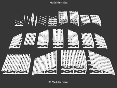 Medieval Siege Engine Ramp Building Set Low-poly 3D model