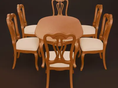 Classic Wooden Dining Room Set 3D model