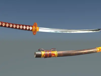 Golden Shinobi Katana Low-poly 3D model