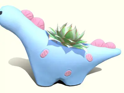 Cute Dinosaur Plant Planter Pot LP Low-poly 3D model
