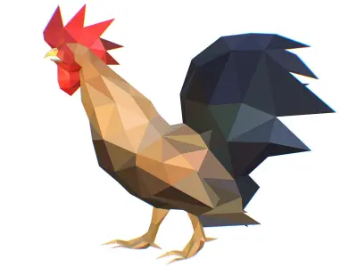 Animated Cock Lowpoly Art Style Low-poly 3D model