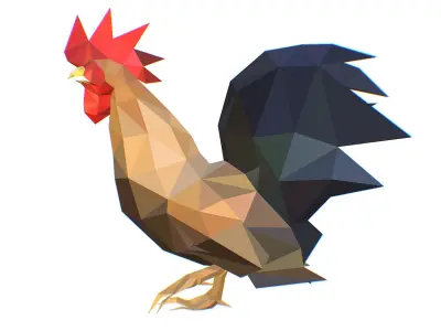 Animated Cock Lowpoly Art Style Low-poly 3D model