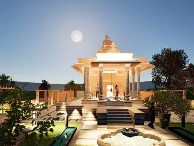 Traditional Indian Temple with Landscape Garden 3D model