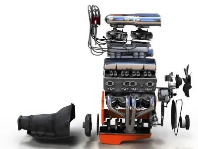 V8 HotRod small block engine Low-poly 3D model