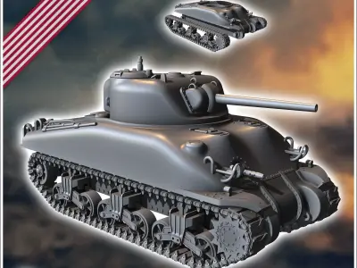 Sherman M4A1 - USA US Army Western Front Normandy Africa Bulge W 3D print model